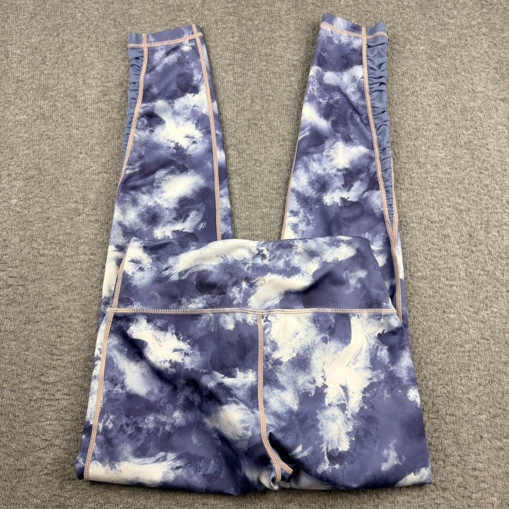 Ideology Women's XS Blue Cloud Tie Dye Ruched Leggings High Rise Yoga Gym Pants